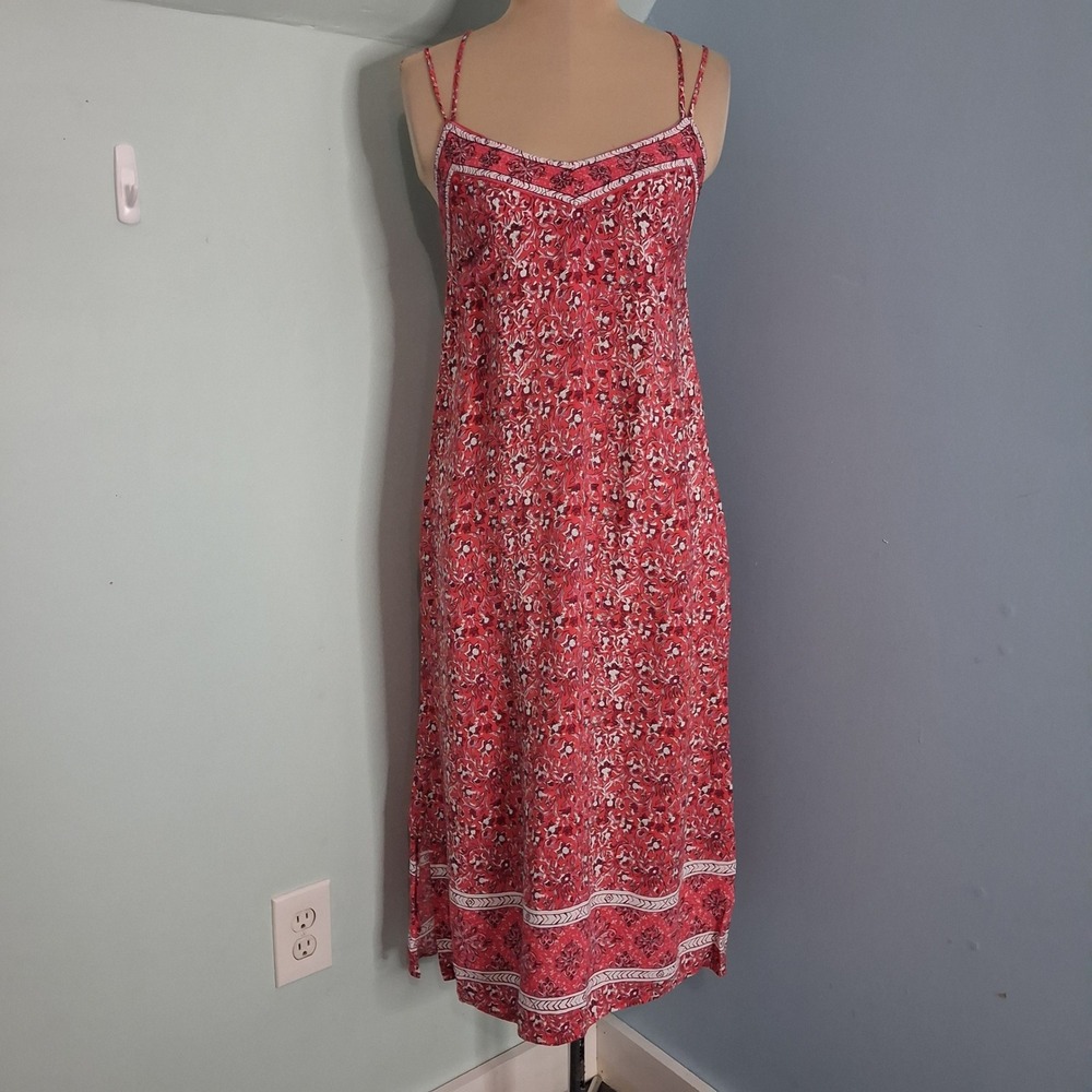 Gap Womens Red Floral Paisley Midi Dress XS Boho Strappy Crisscross Back Lining